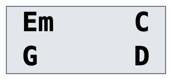 A grey box of typed chords drawn in the concert-box style.