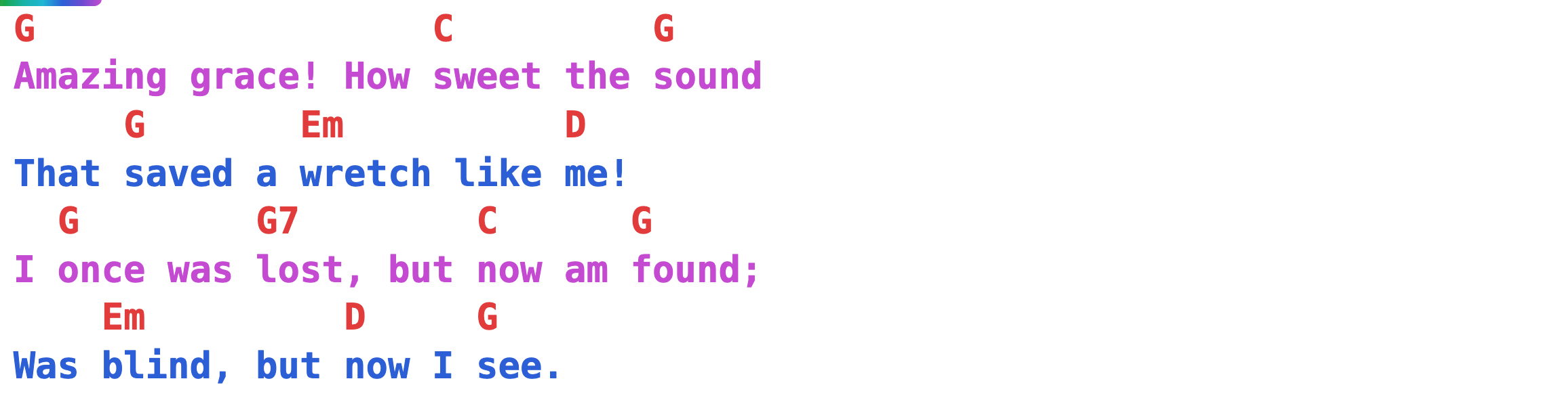 Four lyric lines alternating between two singers' colors.